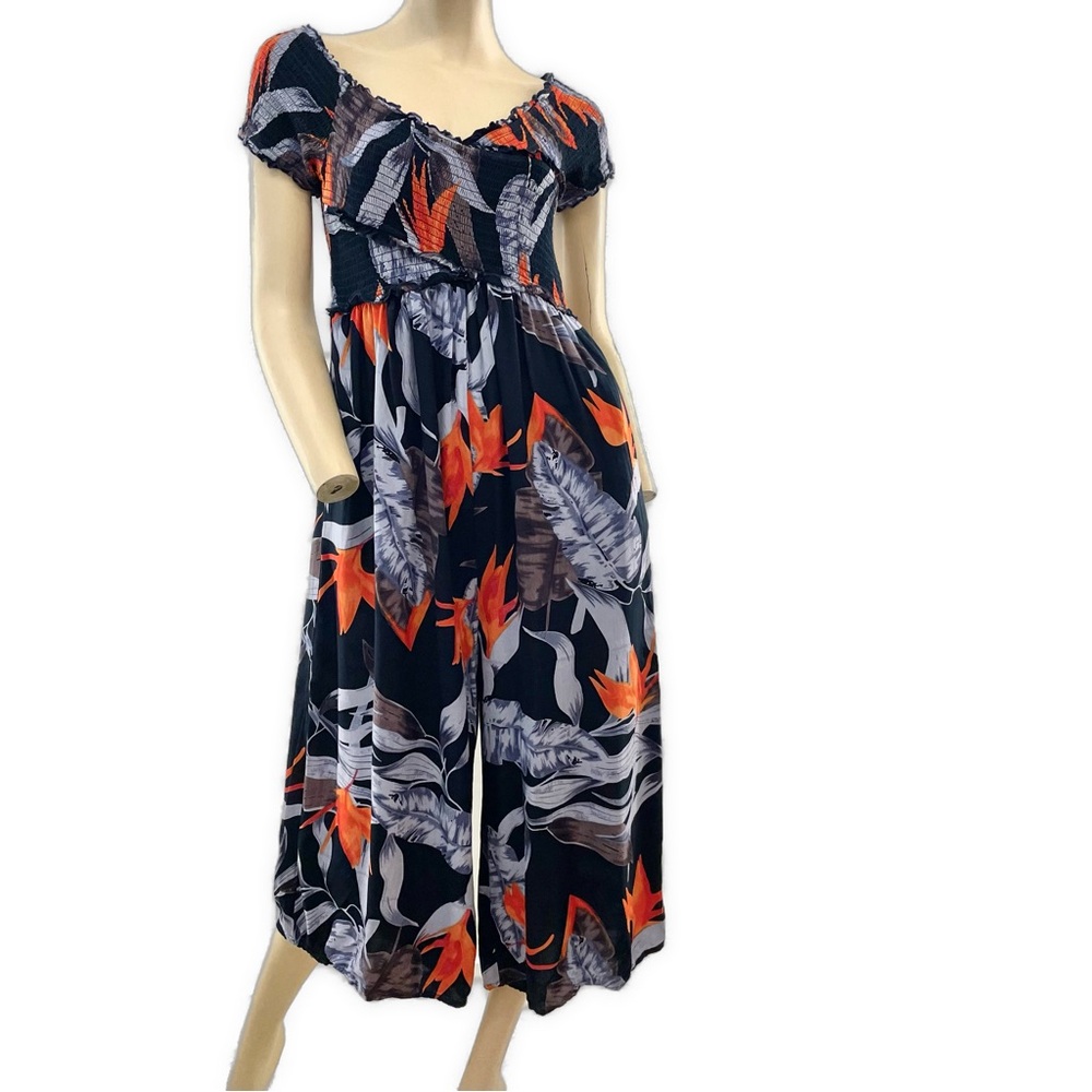 Patrons of Peace - Bird of Paradise Navy Wide Leg Jumpsuit with pockets- M
